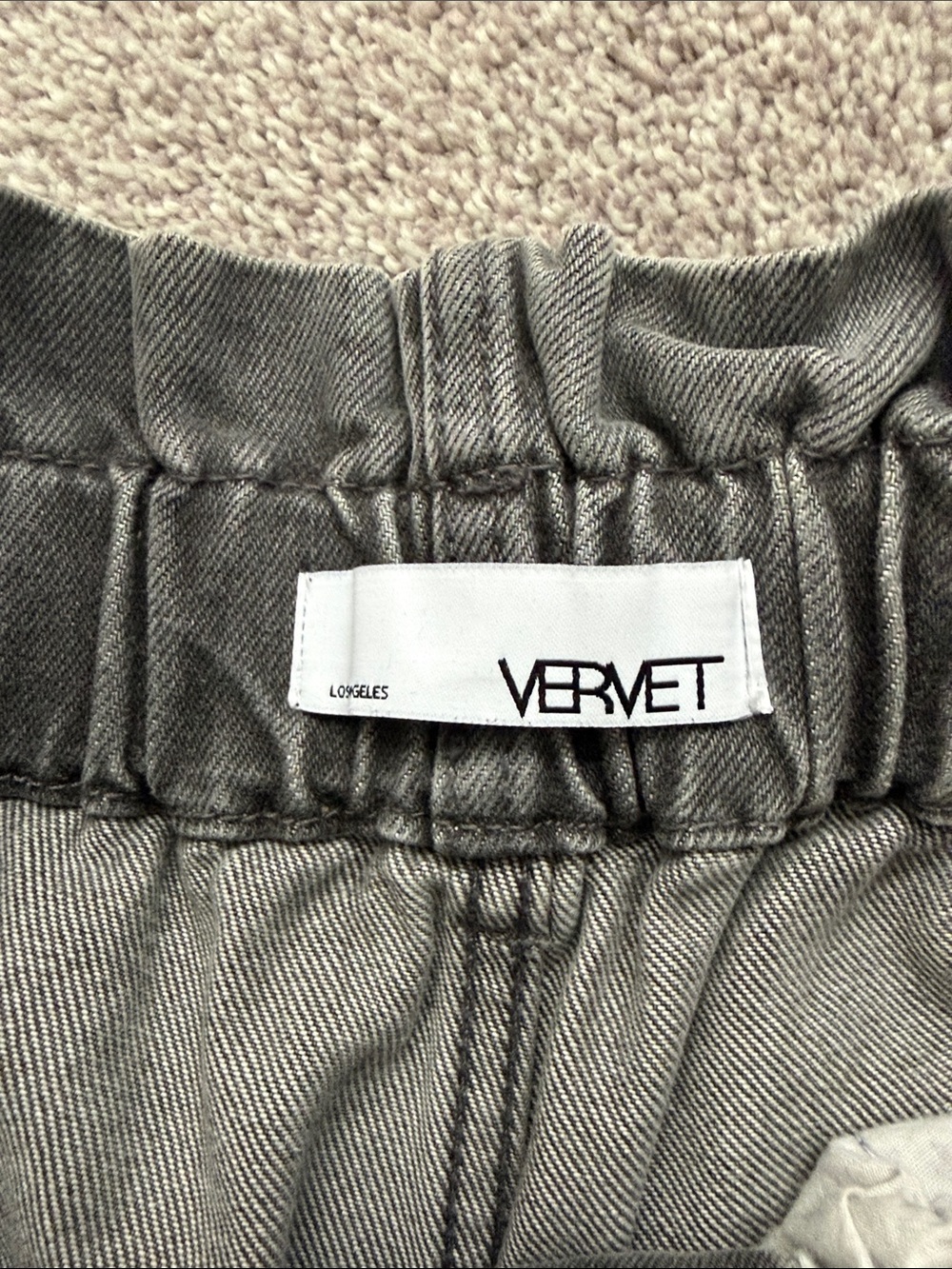 High-Waist Paperbag Denim Shorts in Washed Gray - Picture 5 of 7